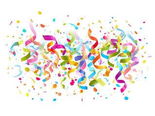 Abstract colorful ribbons and confetti explosion on black background