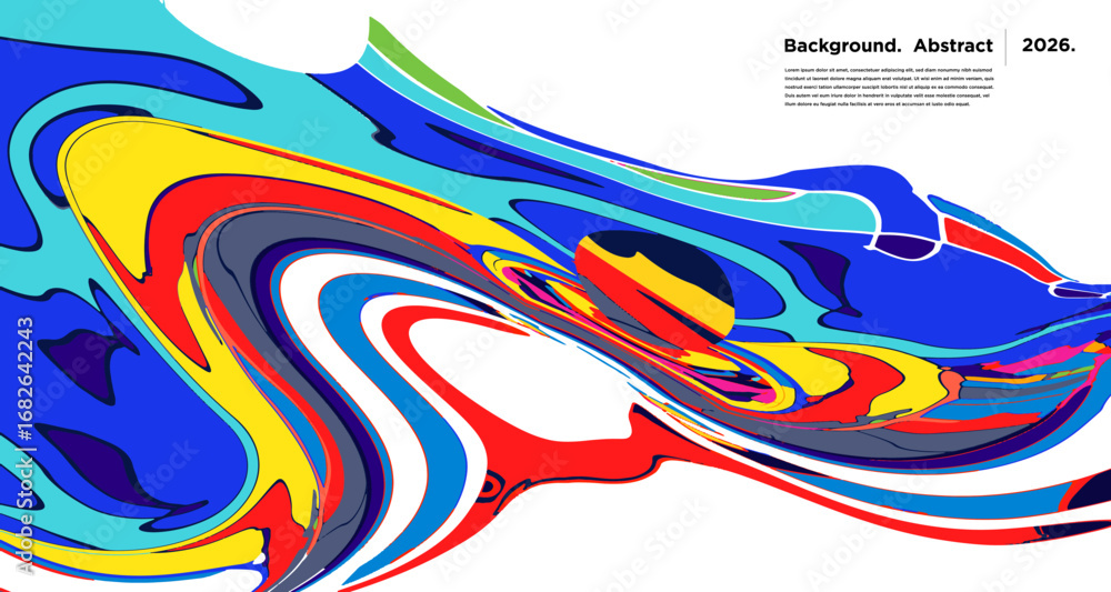 Poster abstract psychedelic brutalism wave blob striped motion curves composition morphing amoeba fluid sha