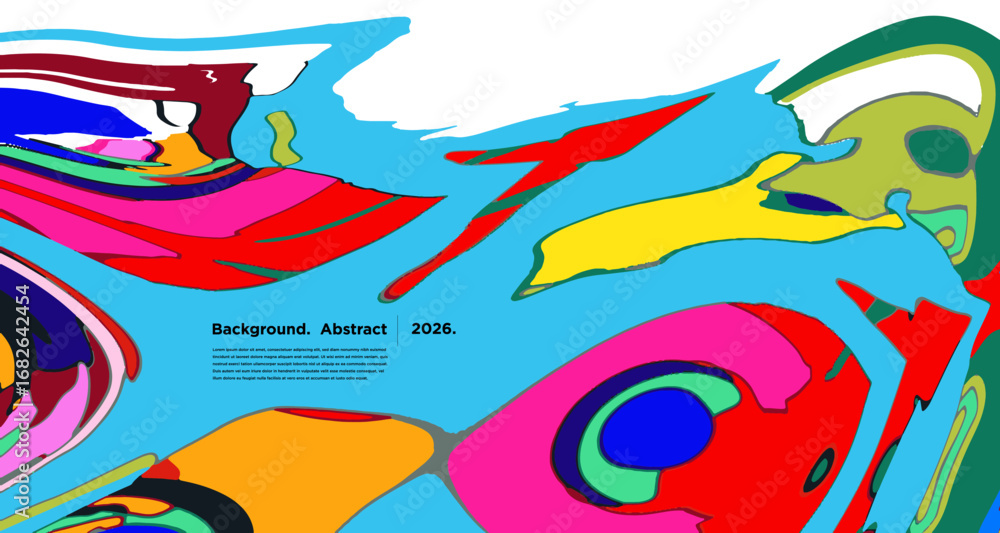 Poster abstract psychedelic brutalism wave blob striped motion curves composition morphing amoeba fluid sha