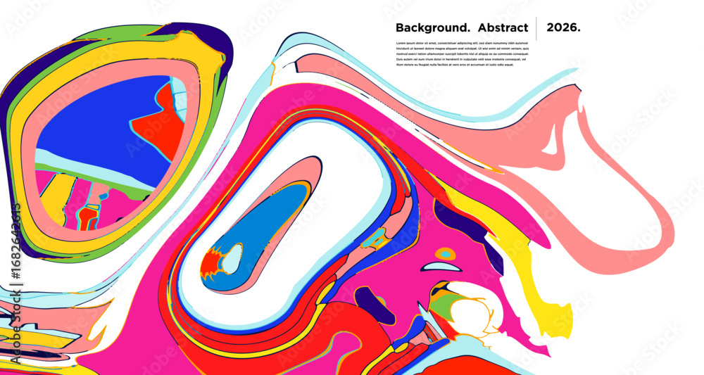 Poster abstract psychedelic brutalism wave blob striped motion curves composition morphing amoeba fluid sha