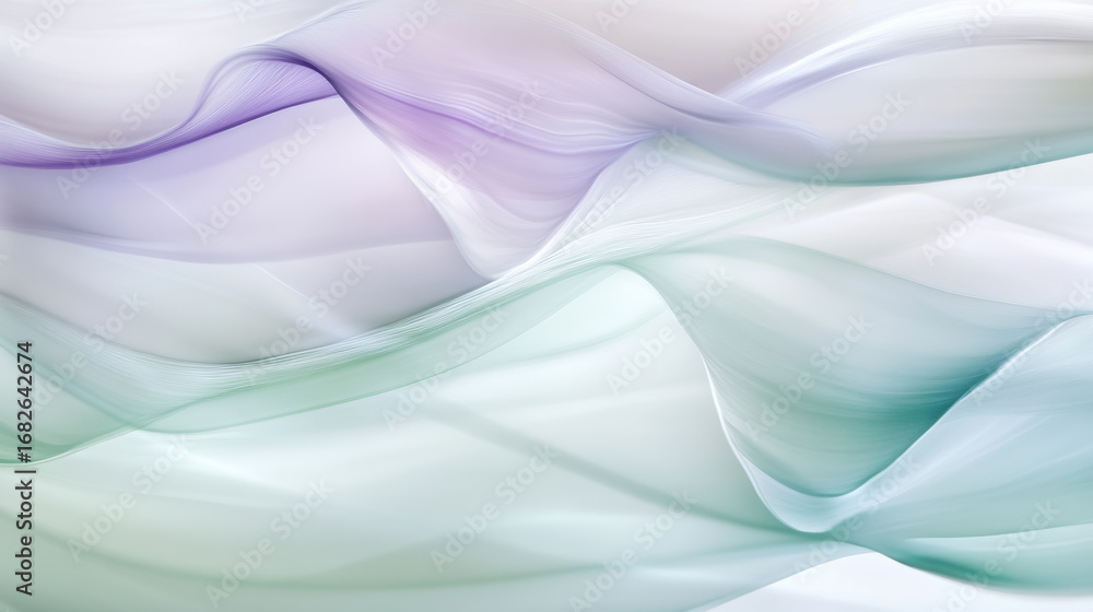 Poster soft pastel waves blend in smooth abstract pattern with flowing lines of mint green and lavender hue
