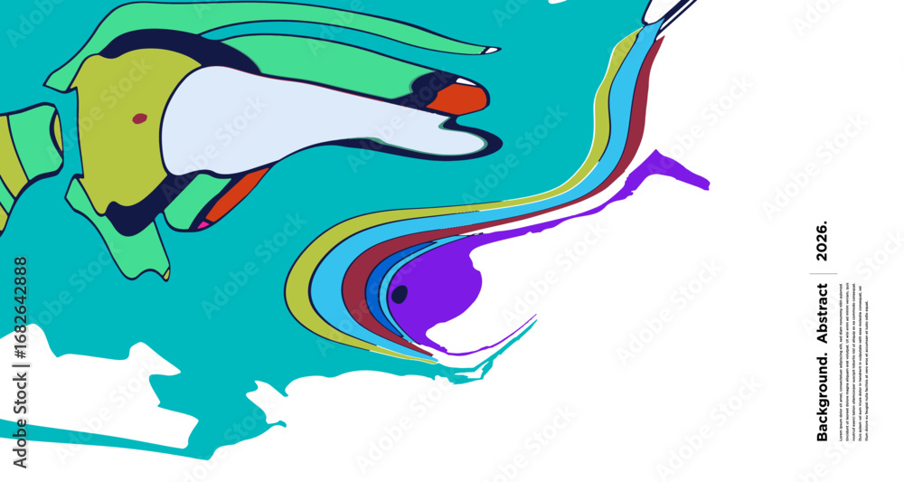 Poster abstract psychedelic brutalism wave blob striped motion curves composition morphing amoeba fluid sha