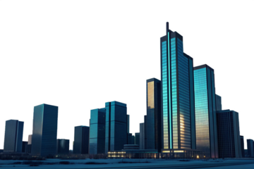 Futuristic Glass City under Northern Lights isolated minimal white background