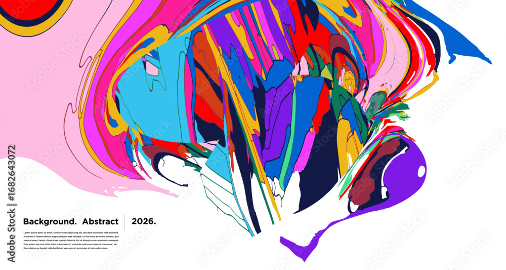 Poster abstract psychedelic brutalism wave blob striped motion curves composition morphing amoeba fluid sha