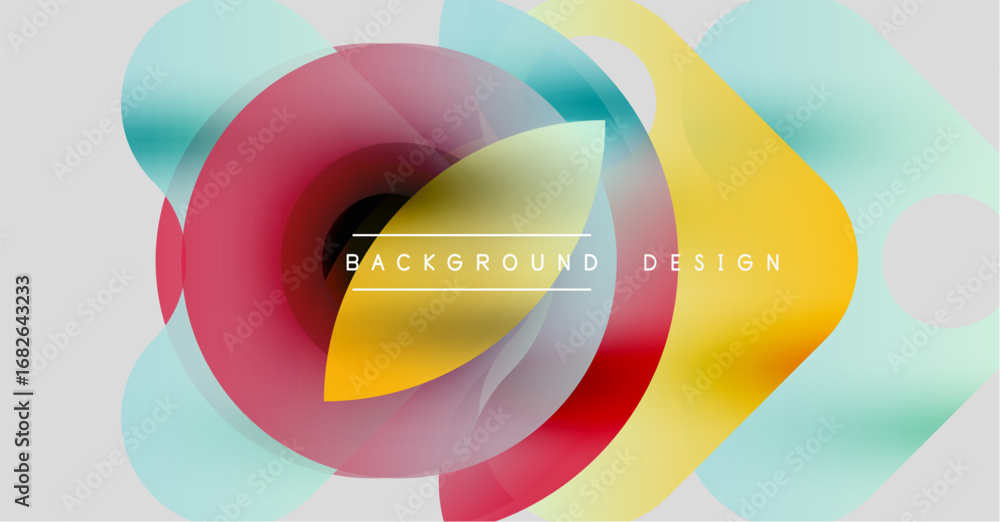 Poster abstract colorful layers create dynamic visual effect. overlapping shapes suggest movement, depth, m