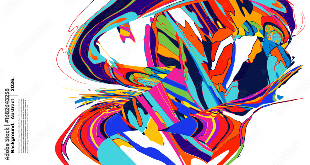 Poster abstract psychedelic brutalism wave blob striped motion curves composition morphing amoeba fluid sha