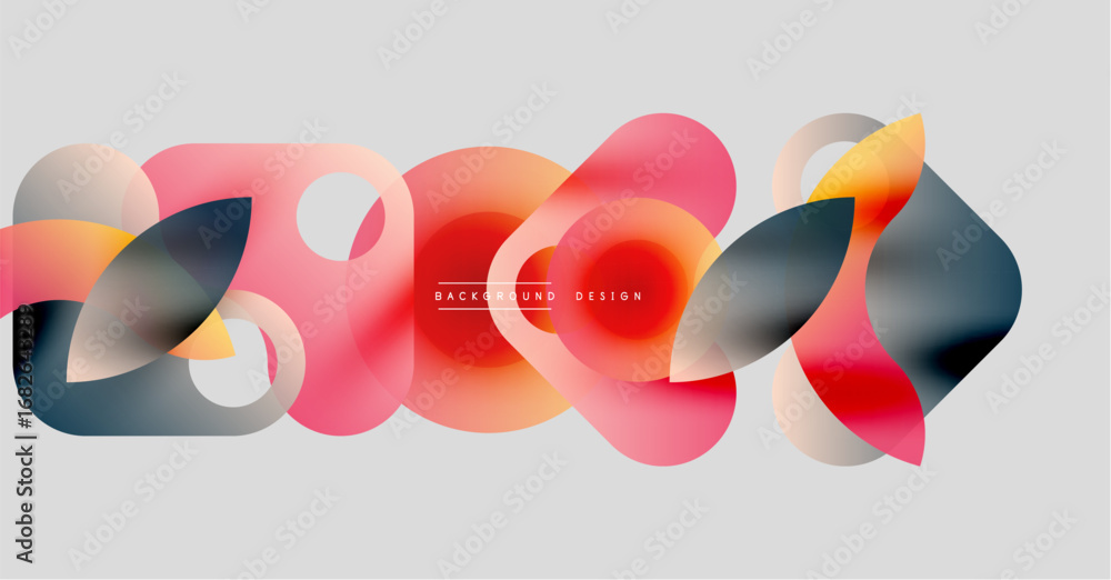 Poster abstract fluid shapes overlap, creating vibrant color blends. soft gradients suggest movement, moder