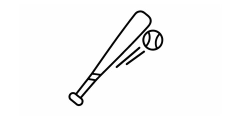 An isolated vector illustration of a baseball bat making contact with a ball, a classic sports symbol rendered in thin line art style