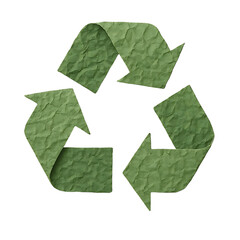 Green Recycled Paper Crinkled Recycle Symbol Eco on transparent Background