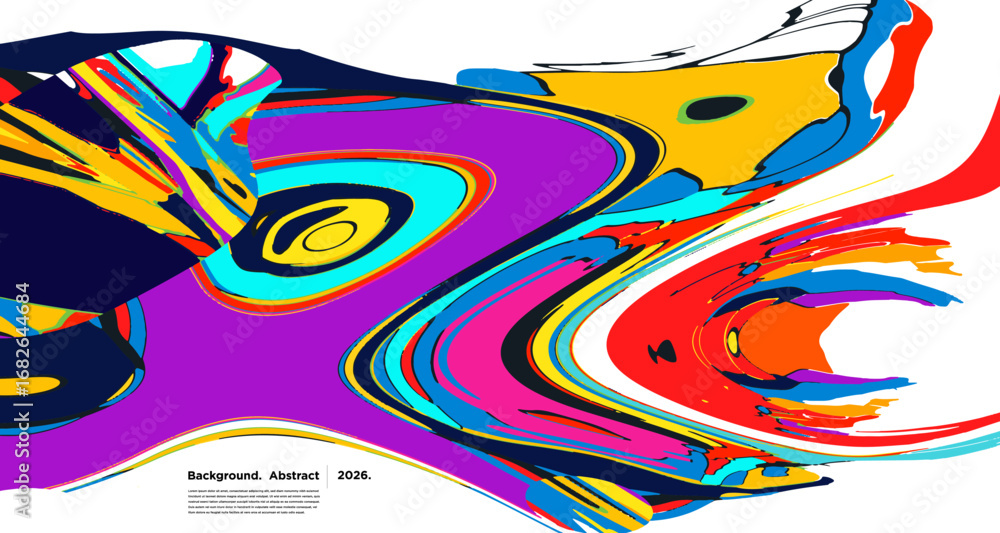 Aufkleber abstract psychedelic brutalism wave blob striped motion curves composition morphing amoeba fluid sha