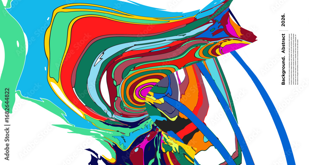 Poster abstract psychedelic brutalism wave blob striped motion curves composition morphing amoeba fluid sha