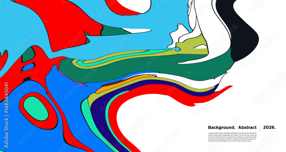 Poster abstract psychedelic brutalism wave blob striped motion curves composition morphing amoeba fluid sha