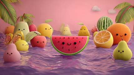 Cute smiling fruit, 3d modeling