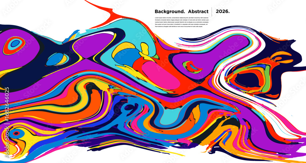 Poster abstract psychedelic brutalism wave blob striped motion curves composition morphing amoeba fluid sha