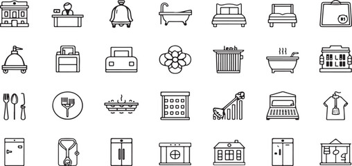 Household Line Art Icons for Home Decor & Lifestyle, a vector pack of over 30 minimalist symbols for web and app design. vector illustration icon 

