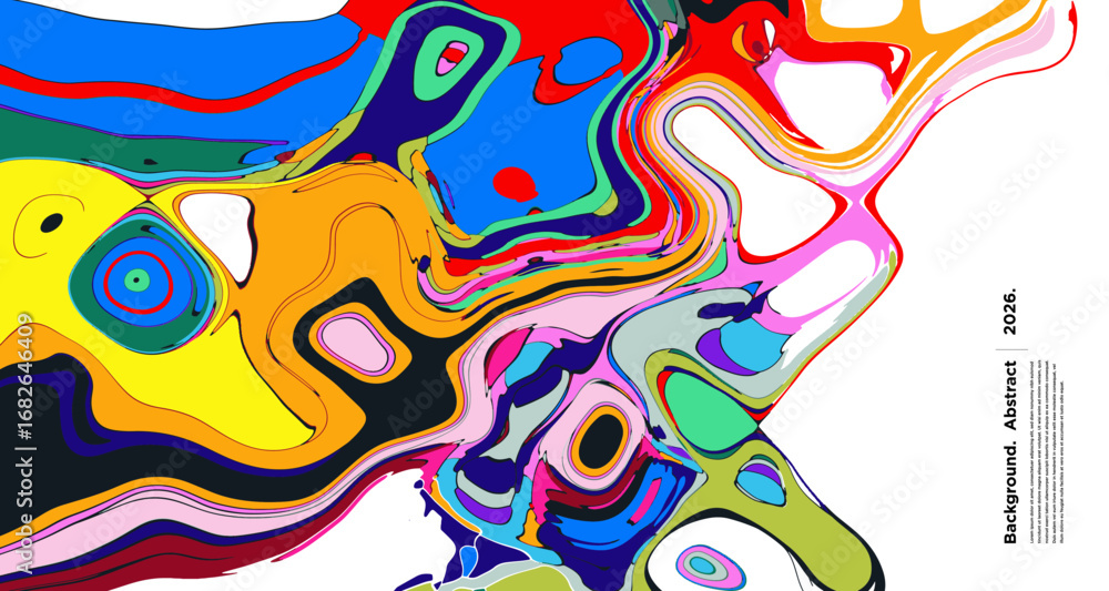 Poster abstract psychedelic brutalism wave blob striped motion curves composition morphing amoeba fluid sha