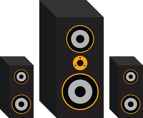 Stylish black speaker box vector illustration with orange accents, perfect for music, sound system, audio, entertainment, and technology-related design projects.