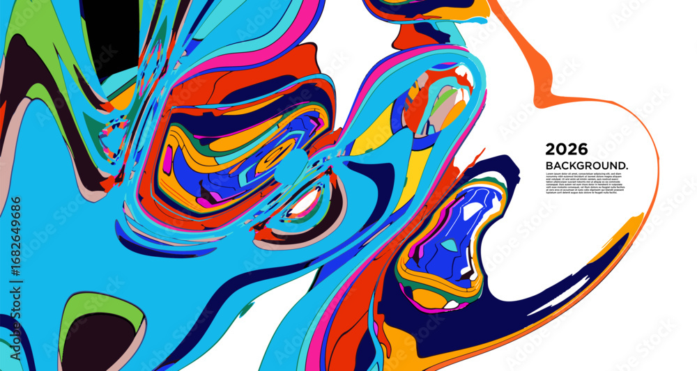 Poster abstract psychedelic brutalism wave blob striped motion curves composition morphing amoeba fluid sha