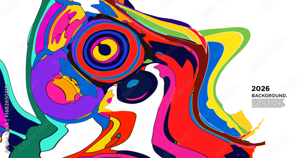Poster abstract psychedelic brutalism wave blob striped motion curves composition morphing amoeba fluid sha