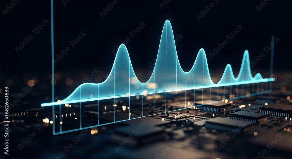 Poster digital waveform: a captivating illustration displaying an abstract glowing waveform pattern, symbol
