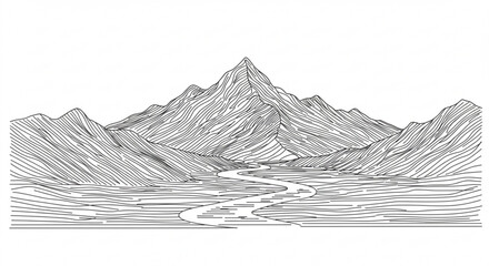 Stylized Mountain Landscape with River