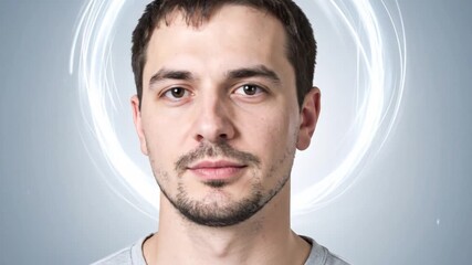 Portrait of a man with glowing light rings in a modern studio - Powered by Adobe