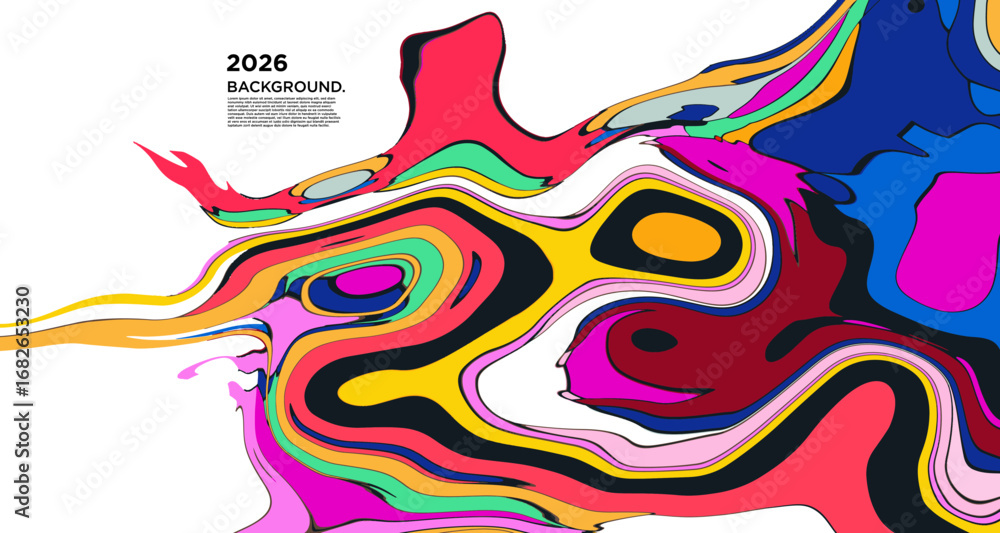 Poster abstract psychedelic brutalism wave blob striped motion curves composition morphing amoeba fluid sha