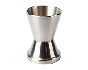 Stainless steel jigger for measuring alcohol and cocktails, isolated on transparent background