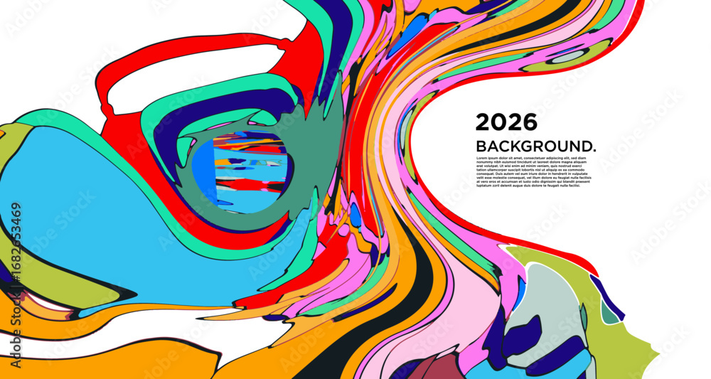 Poster abstract psychedelic brutalism wave blob striped motion curves composition morphing amoeba fluid sha