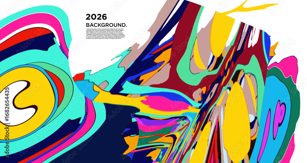 Poster abstract psychedelic brutalism wave blob striped motion curves composition morphing amoeba fluid sha