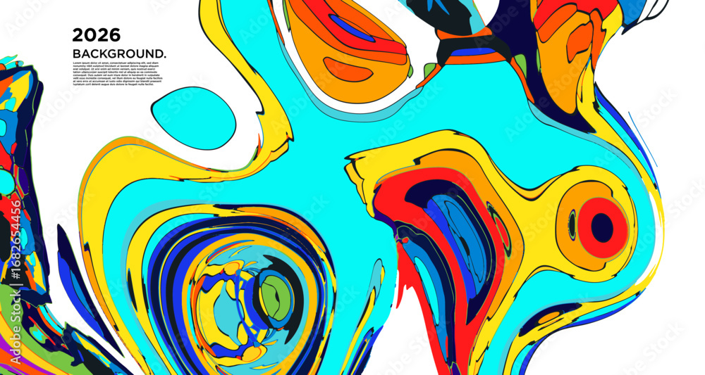 Poster abstract psychedelic brutalism wave blob striped motion curves composition morphing amoeba fluid sha