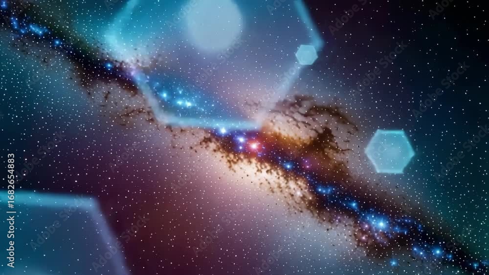 Poster space galaxy background animation with hexagon shapes and stars for video editing and motion graphic