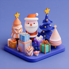 3D Cartoon Style Christmas and New Year Minimalist Illustration