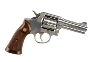Stainless steel revolver, studio shot, firearm, isolated background, crime scene illustration