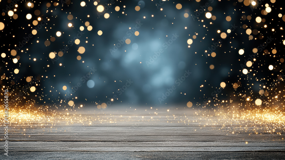 Poster glowing particles illuminate dark background, creating magical atmosphere with shimmering lights
