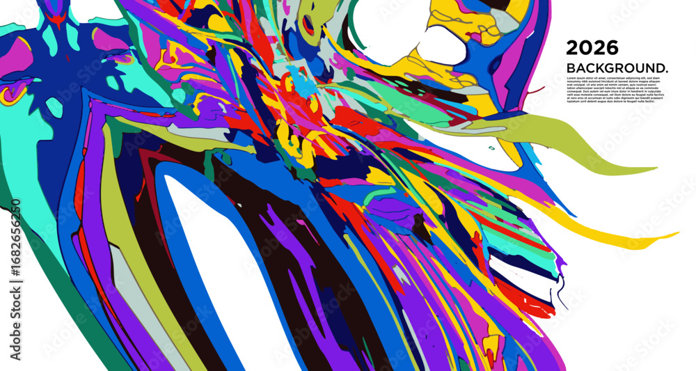 Poster abstract psychedelic brutalism wave blob striped motion curves composition morphing amoeba fluid sha