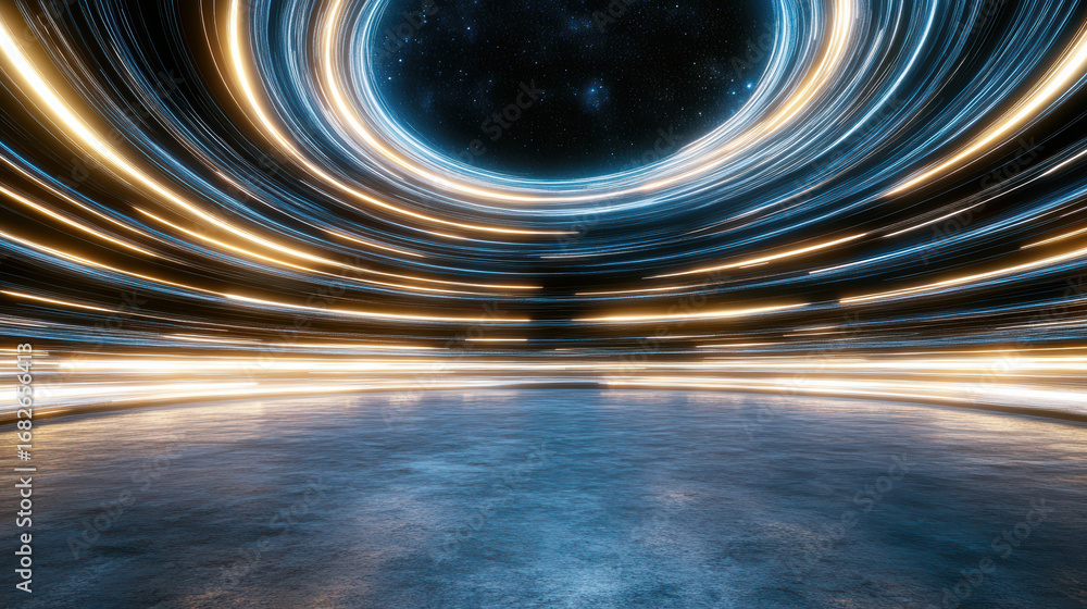 Poster futuristic glowing lines create mesmerizing swirl effect in cosmic setting