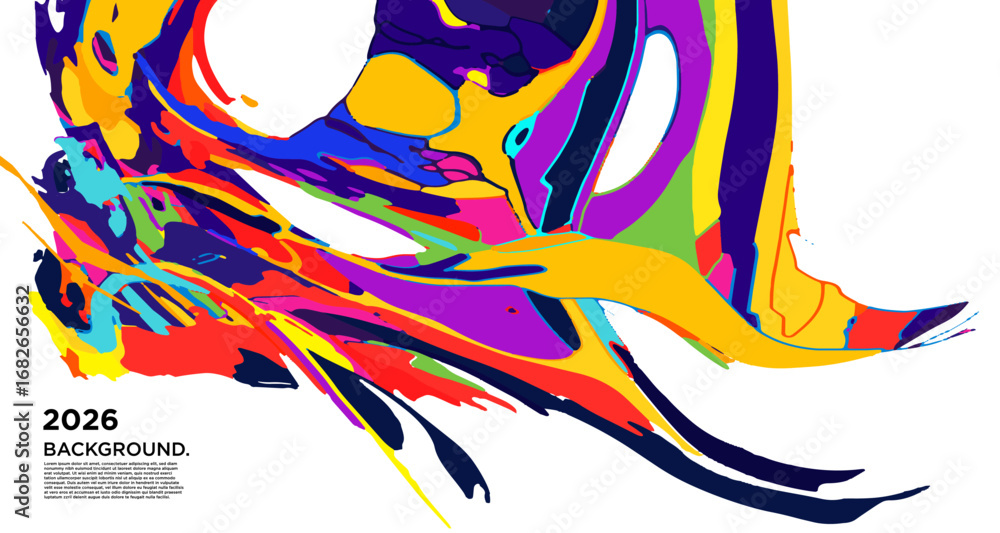 Poster abstract psychedelic brutalism wave blob striped motion curves composition morphing amoeba fluid sha