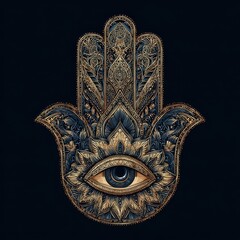 Hamsa Jewish. Amulet Hand with Eye Symbol for Protection in Tribal Ethnic Design