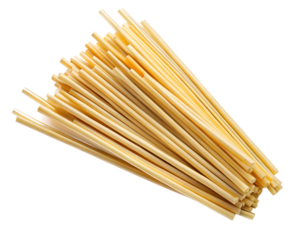 Bundle of uncooked spaghetti pasta strands, isolated on transparent background