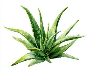 Hand Drawn Aloe Vera. Watercolor Botanical Illustration of Aloe Vera Plant for Alternative Care