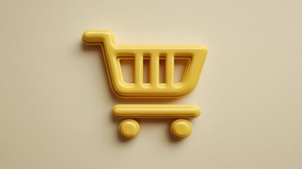 Vivid yellow shopping cart icon on a light beige background.