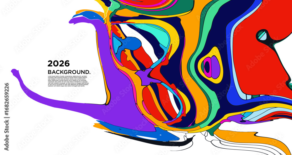 Poster abstract psychedelic brutalism wave blob striped motion curves composition morphing amoeba fluid sha