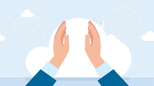 Gesture clap hand on light nature background. Two hands giving high five, clapping palms icon. Arms slap, greeting hi gesture of friends. Partners congratulation with great deal. 2d flat animation