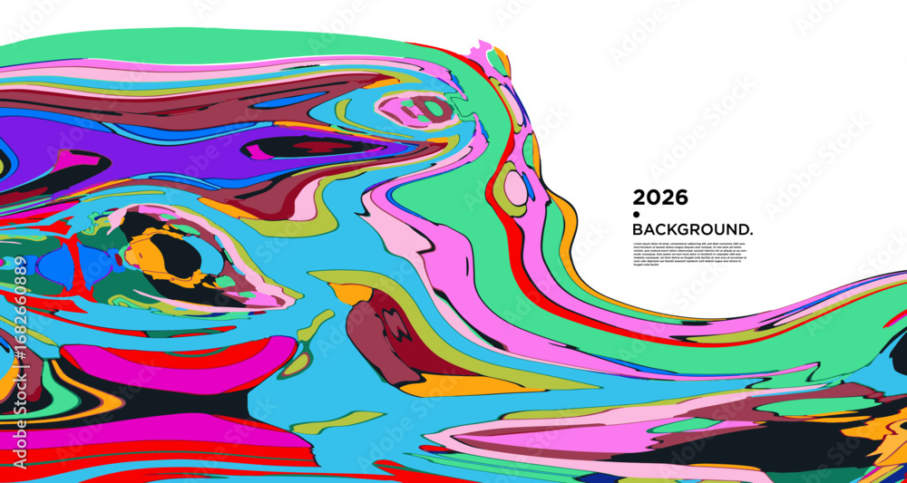 Poster abstract psychedelic brutalism wave blob striped motion curves composition morphing amoeba fluid sha