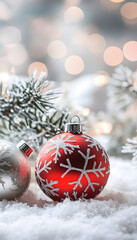 Festive Christmas scene with red and silver balls
