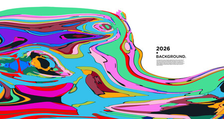 Naklejka premium Abstract Psychedelic Brutalism Wave Blob Striped Motion Curves Composition Morphing Amoeba Fluid Shape Background