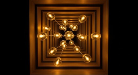 Abstract symmetrical geometric chandelier with glowing lights
