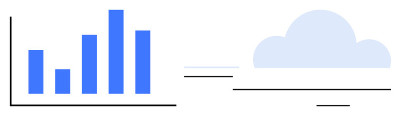 Blue bar graph linked to simple cloud icon, illustrating connection and sharing of data. Ideal for analytics, cloud storage, technology, innovation, data management, IT solutions, simple flat