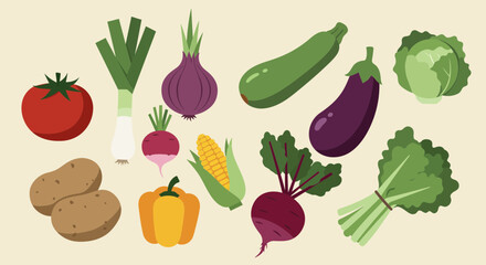 A Vibrant Collection of Colorful Vector Vegetables for Healthy Eating Promotion